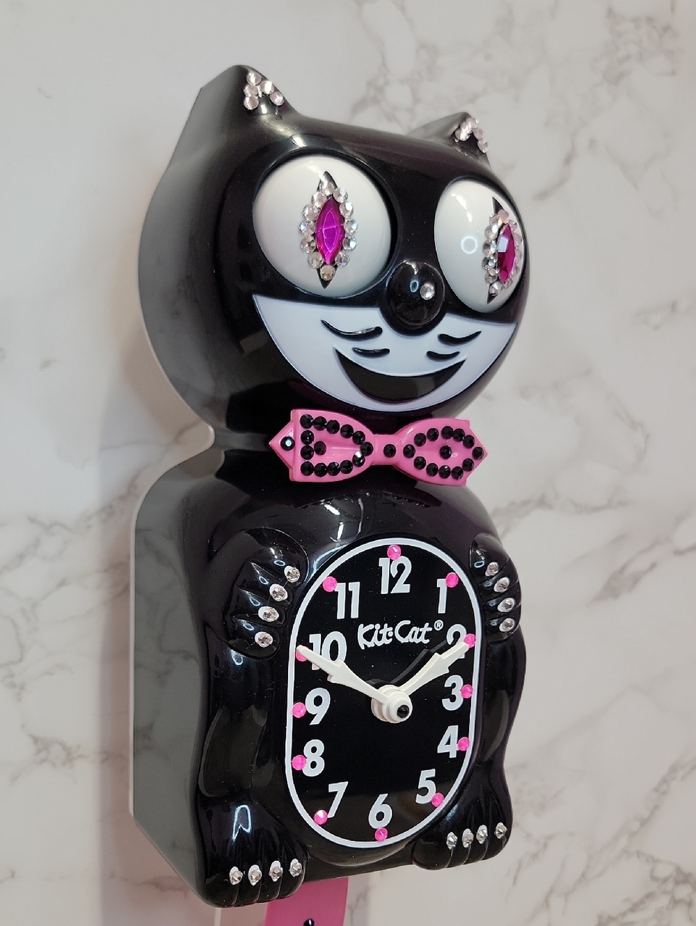 Jeweled Kit-Cat Klock clock SUPER RARE with pink bow tie & tail - Picture 5 of 10